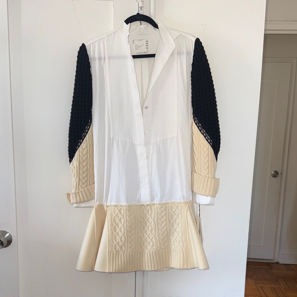 Sacai White Jacket with Black Trim Label Detail